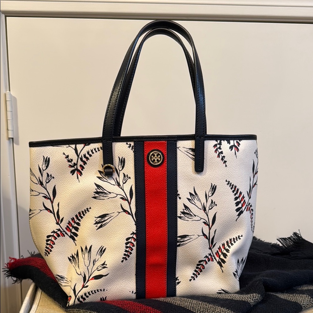 Tory Burch Red and Blue Elegant Tote